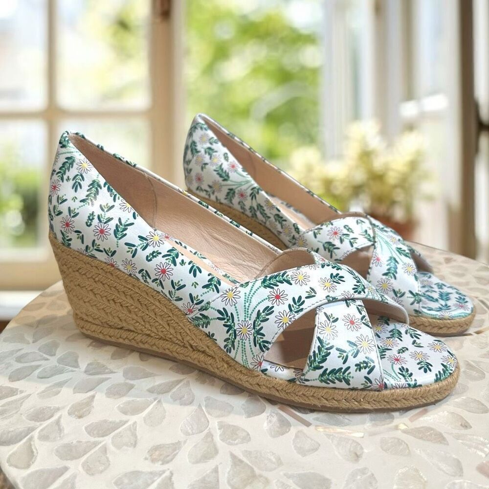 JACK ROGERS  Leather Palmer Woven Jute Espadrille Wedge Sandal White